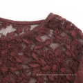 women snow washed burgundy lace soft tunic garment washed knit rayon top lace cuff dip dye slinky comfortable lace blouse